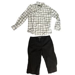 Banana Republic Casual Outfit/Lot of 2 - Plaid Shirt with Black Capri's